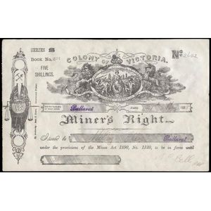 Miners Right; group of 5 late 19th century issued for the…