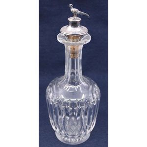 Crystal decanter with pheasant sterling silver top 28 cm high,…