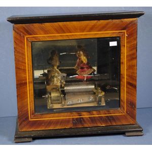 Antique wood cased musical automata, with 2 female dancing…
