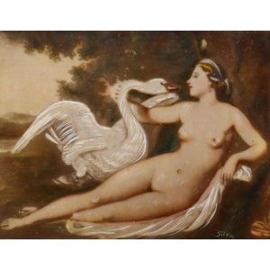 Late 19th century painted ivory miniature, depicting Leda and…