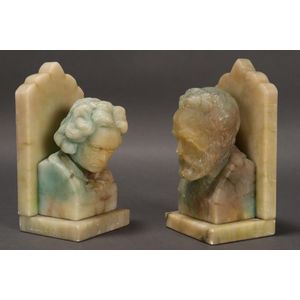 Pair of alabaster figural book ends, in the form of Beethoven…