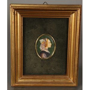 20th century portrait miniature, depicting a side portrait of…