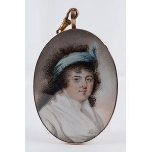 A Georgian miniature portrait of a lady in rose gold mount,…