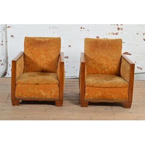 Pair of Art Deco armchairs armchairs in original fabric Exposed…