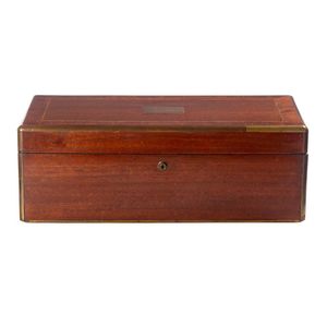 A Colonial brass mounted cedar writing box, crossbanded and…