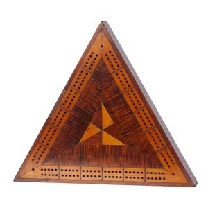 A triangular blackwood, cedar and huon pine cribbage board,…