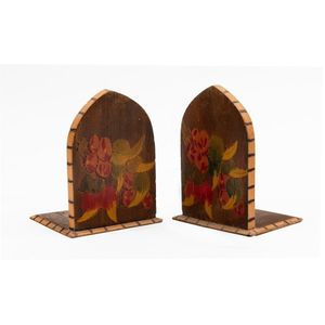 A pair of poker wood bookends, circa 1930, each etched and hand…