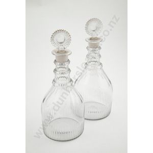 Pair of Regency triple ring neck decanters, faceted mallet…