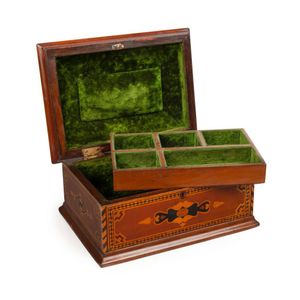 A Colonial jewellery box, ornately inlaid with native and…