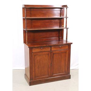 A late Regency mahogany chiffonier, with three tiered shelves,…