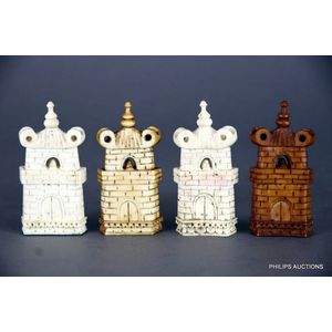 Four vintage ivory ornaments, probably chess pieces, mid 20th…