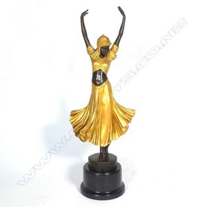 An Art Deco gold patinated bronze statuette 'Hindu Dancer',…