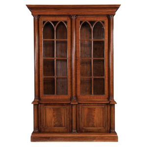 An impressive Gothic Revival mahogany library bookcase, English,&hellip;