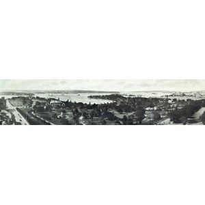 Early silver gelatin panoramic photograph. 'Harbour and…