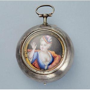 A Morin Marchinville unusual silver verge watch with portrait…