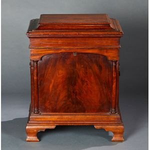 A Victorian mahogany cellarette, the moulded rising top above&hellip;
