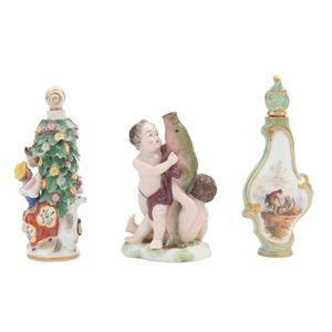 Three porcelain scent bottles, 19th century, the first modelled…