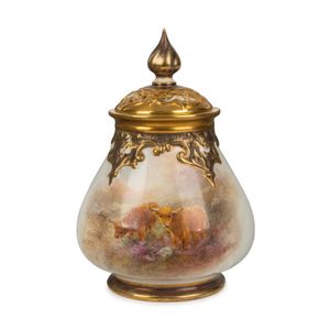 Royal Worcester English porcelain pot pourri vase with highland…