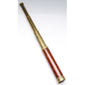 Signed three-draw brass telescope in leather case, length 24.5…