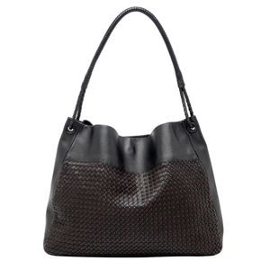 Bottega Veneta Front Pocket Satchel Black Leather Braided Strap Shoulder Bag