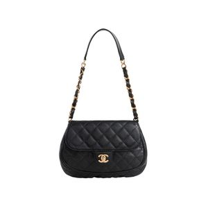 Chanel White Caviar Woven Chain Handle Round Bag Leather ref