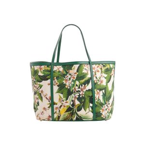 Floral Canvas Tote with Green Leather Trim by Ferragamo - Handbags ...