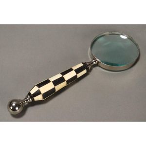 Large magnifying glass, in silvered finish with bone chequered…
