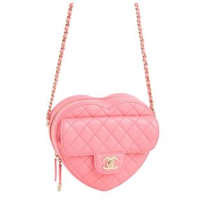 22S Pink Lambskin Quilted Large Heart Bag Light Gold Hardware