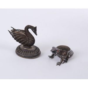 A French antique cotton reel holder, bronze with pin cushion base, early  19th century, 26cm high