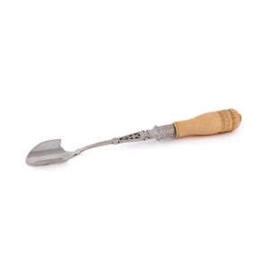 An English stilton scoop, silver plate with carved ivory handle,…