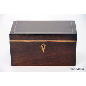 A Georgian mahogany box, early 19th century, the restored tea…