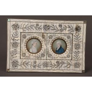 19th English century double portrait miniature, portrait of a…