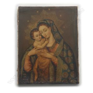 A vintage south American religious painting, oil on canvas, the…