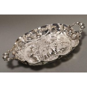 Good Hanau silver twin handled tray, of oval form, set with…