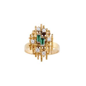 Abstract Emerald and Diamond Ring in 14ct Gold - Rings - Jewellery