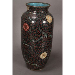 Large Japanese cloisonne vase, with short neck above an ovoid…