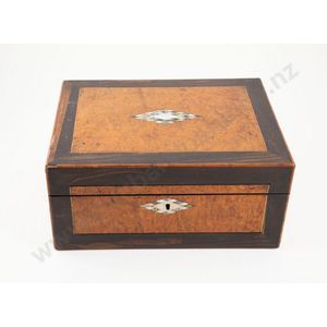 Victorian burr walnut sewing work box, rosewood banded with…