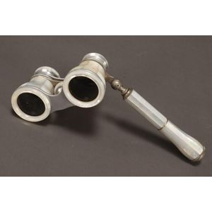 Pair of mother of pearl opera glasses, with telescopic handle,…
