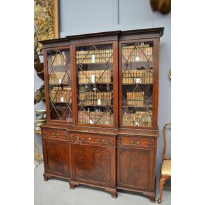 Impressive English mahogany breakfront three door bookcase,&hellip;