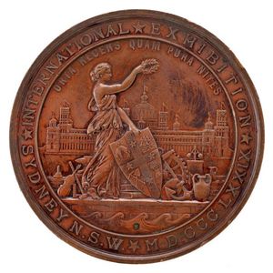 A bronze Sydney International Exhibition 1879 medal, depicting…