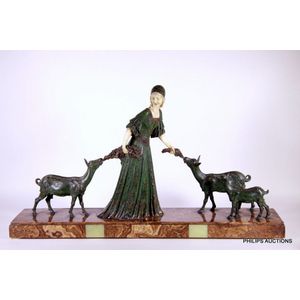 A fine cold painted spelter and Ivoreen Art Deco figural group…