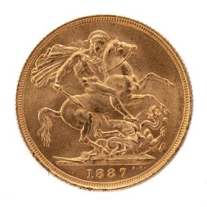 A Victorian 22 carat gold Sydney mint sovereign dated 1887,…