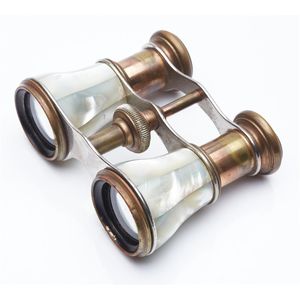A pair of antique French mother of pearl and brass opera…