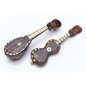 Miniature vintage carved wood Mandolin instrument with abalone