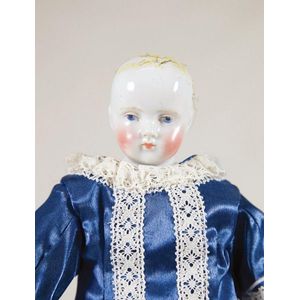Unmarked German china Belton type shoulder plate doll, all…