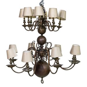 A substantial two tier sixteen light Dutch brass chandelier,…