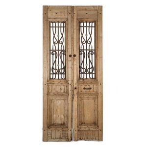 A pair of French provincial pine and wrought iron doors, 19th…