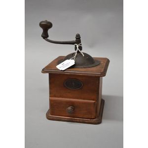 Vintage French coffee grinder, approx 22 cm high, 14 cm dia