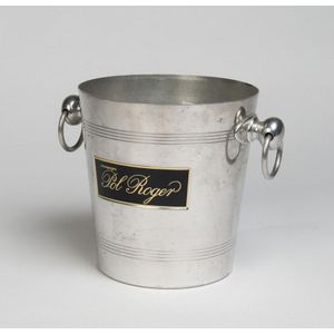 A French metal wine cooler labelled 'Pol Roger'