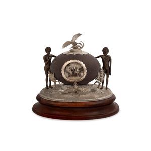 J. M. Wendt, rare Australian silver mounted emu egg inkwell on…